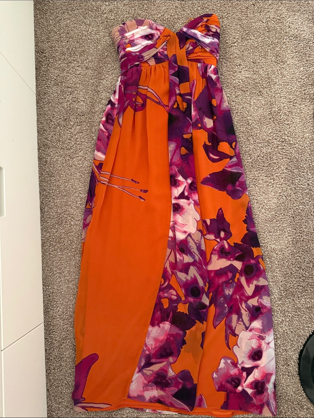 Jessica Simpson Strapless Maxi Dress in Orange and Purple Floral